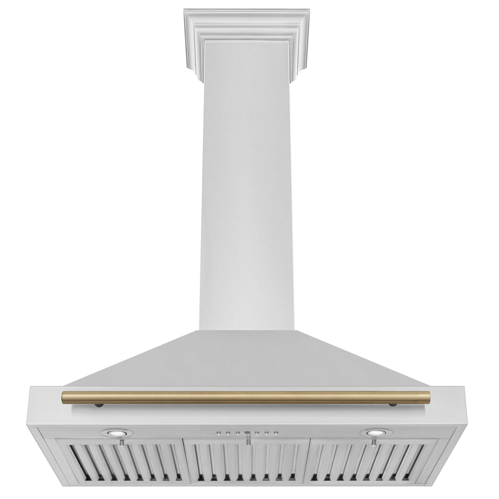 ZLINE 36 Inch Wall Mount Range Hood Stainless Steel Champagne Bronze Handle KB4STZ-36-CB