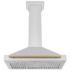 ZLINE 36 Inch Wall Mount Range Hood Stainless Steel Champagne Bronze Handle KB4STZ-36-CB