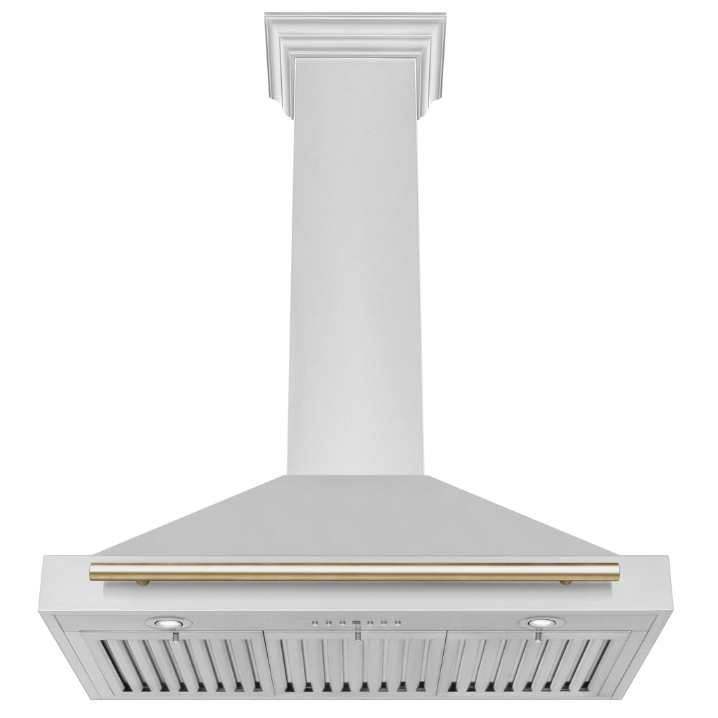 ZLINE 36 Inch Range Hood Stainless Steel Wall Mount Autograph Edition Gold Handle 4-Speed Fan KB4STZ-36-G
