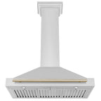 ZLINE 36 Inch Range Hood Stainless Steel Wall Mount Autograph Edition Gold Handle 4-Speed Fan KB4STZ-36-G