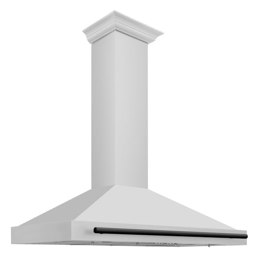 ZLINE 48 Inch Wall Mount Range Hood Stainless Steel Matte Black Handle 4-Speed Ventilation (KB4STZ-48-MB)