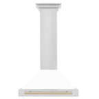 ZLINE 30 Inch Wall Mount Range Hood Stainless Steel White Matte Shell Gold Handle Autograph Edition 400 CFM (KB4STZ-WM30-G)