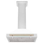 ZLINE 30 Inch Wall Mount Range Hood Stainless Steel White Matte Shell Gold Handle Autograph Edition 400 CFM (KB4STZ-WM30-G)