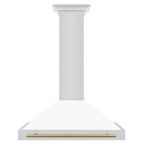 ZLINE 36 Inch Wall Mount Range Hood Stainless Steel White Matte Shell Champagne Bronze Handle Autograph Edition (KB4STZ-WM36-CB)