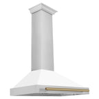 ZLINE 36 Inch Wall Mount Range Hood Stainless Steel White Matte Shell Champagne Bronze Handle Autograph Edition (KB4STZ-WM36-CB)