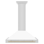 ZLINE 36 Inch Wall Mount Range Hood Stainless Steel Matte White Shell Gold Handle Autograph Edition (KB4STZ-WM36-G)