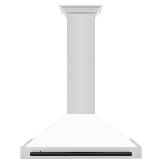 ZLINE 36 in. Wall Mount Range Hood Stainless Steel White Matte Shell Black Handle Autograph Edition (KB4STZ-WM36-MB)