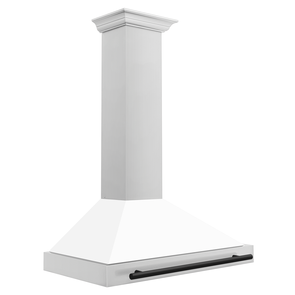 ZLINE 36 in. Wall Mount Range Hood Stainless Steel White Matte Shell Black Handle Autograph Edition (KB4STZ-WM36-MB)