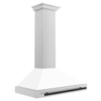 ZLINE 36 in. Wall Mount Range Hood Stainless Steel White Matte Shell Black Handle Autograph Edition (KB4STZ-WM36-MB)