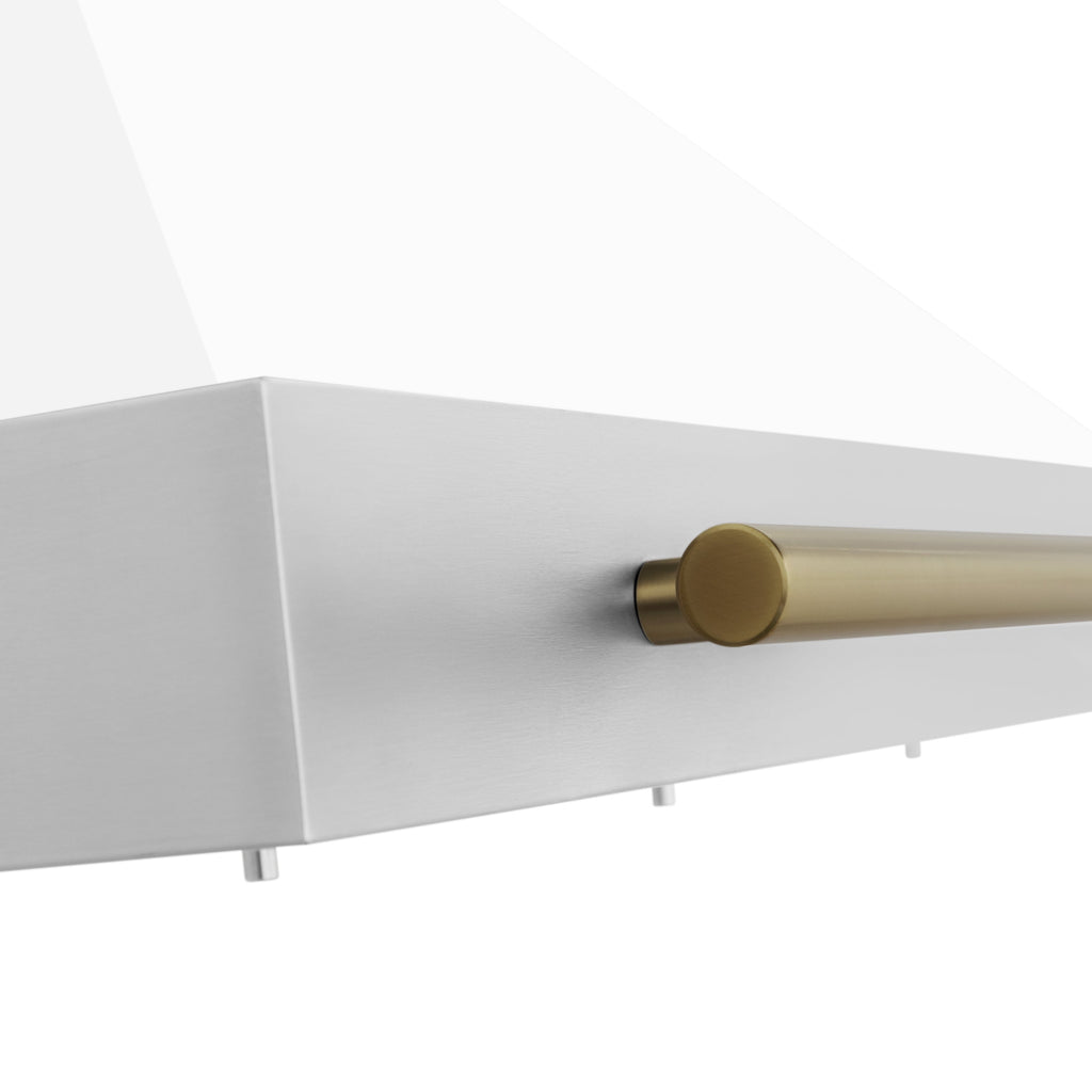 ZLINE 48 in. Wall Mount Range Hood Stainless Steel White Matte Shell Champagne Bronze Handle KB4STZ-WM48-CB