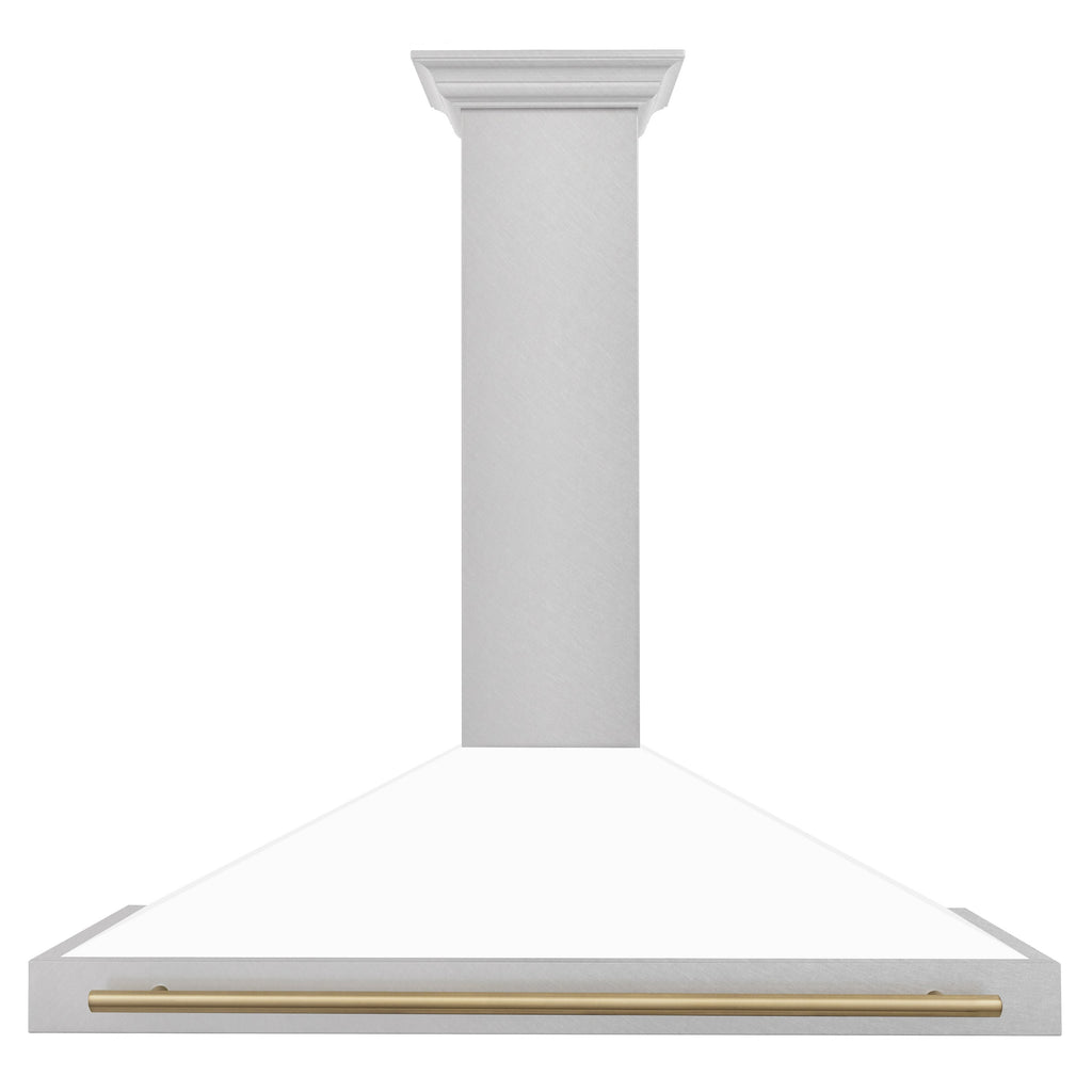 ZLINE 48 in Wall Mount Range Hood Convertible Satin Stainless Steel White Matte Shell Champagne Bronze Handle (KB4SNZ-WM48-CB)
