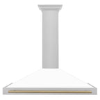 ZLINE 48 in Wall Mount Range Hood Convertible Satin Stainless Steel White Matte Shell Champagne Bronze Handle (KB4SNZ-WM48-CB)