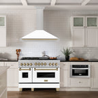 ZLINE 48 in Wall Mount Range Hood Convertible Satin Stainless Steel White Matte Shell Champagne Bronze Handle (KB4SNZ-WM48-CB)