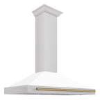 ZLINE 48 in Wall Mount Range Hood Convertible Satin Stainless Steel White Matte Shell Champagne Bronze Handle (KB4SNZ-WM48-CB)