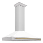 ZLINE 48 in. Wall Mount Range Hood Stainless Steel White Matte Shell Champagne Bronze Handle KB4STZ-WM48-CB