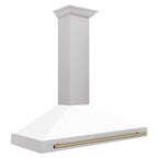 ZLINE 48 in Wall Mount Range Hood Convertible Satin Stainless Steel White Matte Shell Champagne Bronze Handle (KB4SNZ-WM48-CB)