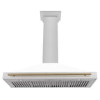 ZLINE 48 in Wall Mount Range Hood Convertible Satin Stainless Steel White Matte Shell Champagne Bronze Handle (KB4SNZ-WM48-CB)