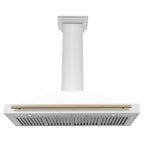 ZLINE 48 in. Wall Mount Range Hood Stainless Steel White Matte Shell Champagne Bronze Handle KB4STZ-WM48-CB