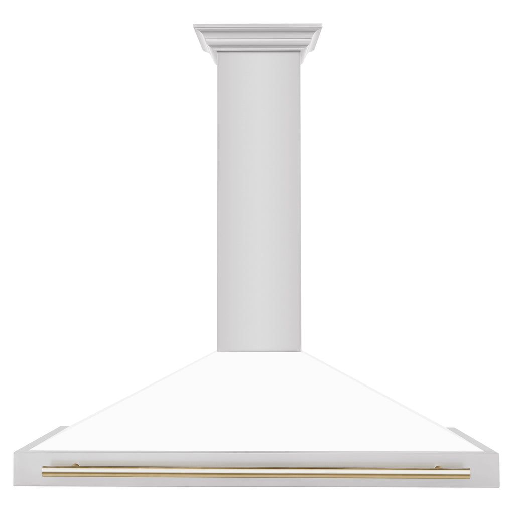 ZLINE 48 in. Range Hood Autograph Edition Stainless Steel White Matte Shell Gold Handle KB4STZ-WM48-G