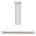 ZLINE 48 in. Range Hood Autograph Edition Stainless Steel White Matte Shell Gold Handle KB4STZ-WM48-G