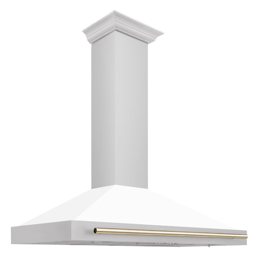 ZLINE 48 in. Range Hood Autograph Edition Stainless Steel White Matte Shell Gold Handle KB4STZ-WM48-G