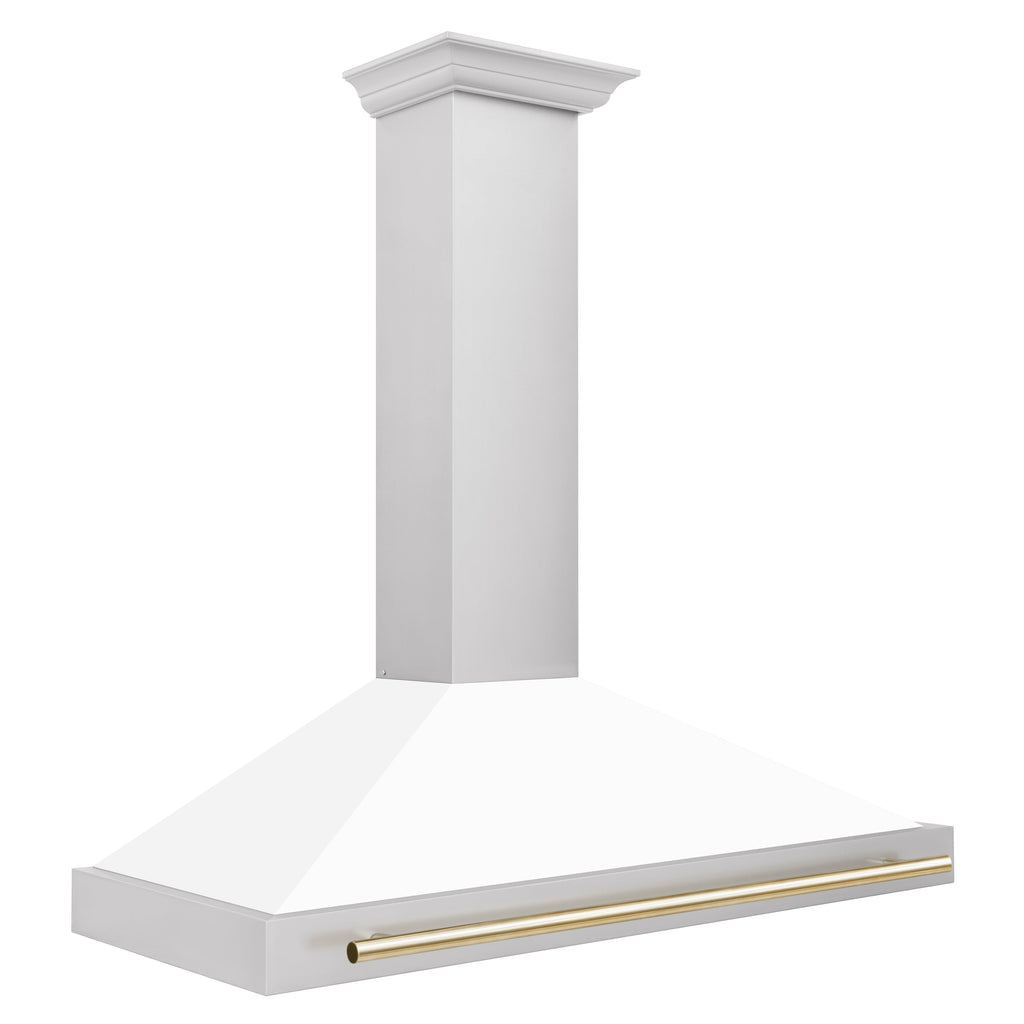 ZLINE 48 in. Range Hood Autograph Edition Stainless Steel White Matte Shell Gold Handle KB4STZ-WM48-G
