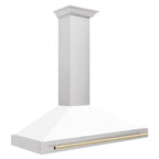 ZLINE 48 in. Range Hood Autograph Edition Stainless Steel White Matte Shell Gold Handle KB4STZ-WM48-G