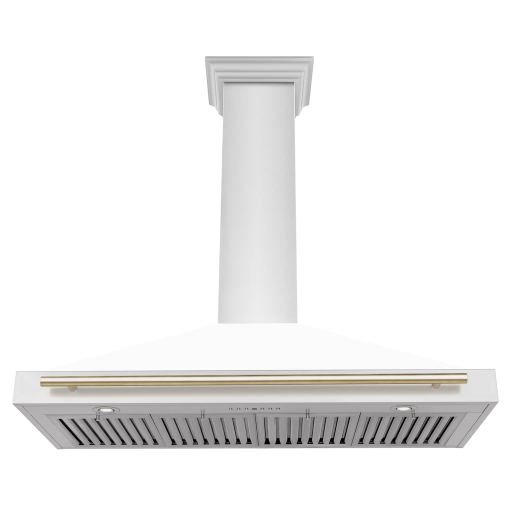 ZLINE 48 in. Range Hood Autograph Edition Stainless Steel White Matte Shell Gold Handle KB4STZ-WM48-G