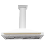 ZLINE 48 in. Range Hood Autograph Edition Stainless Steel White Matte Shell Gold Handle KB4STZ-WM48-G