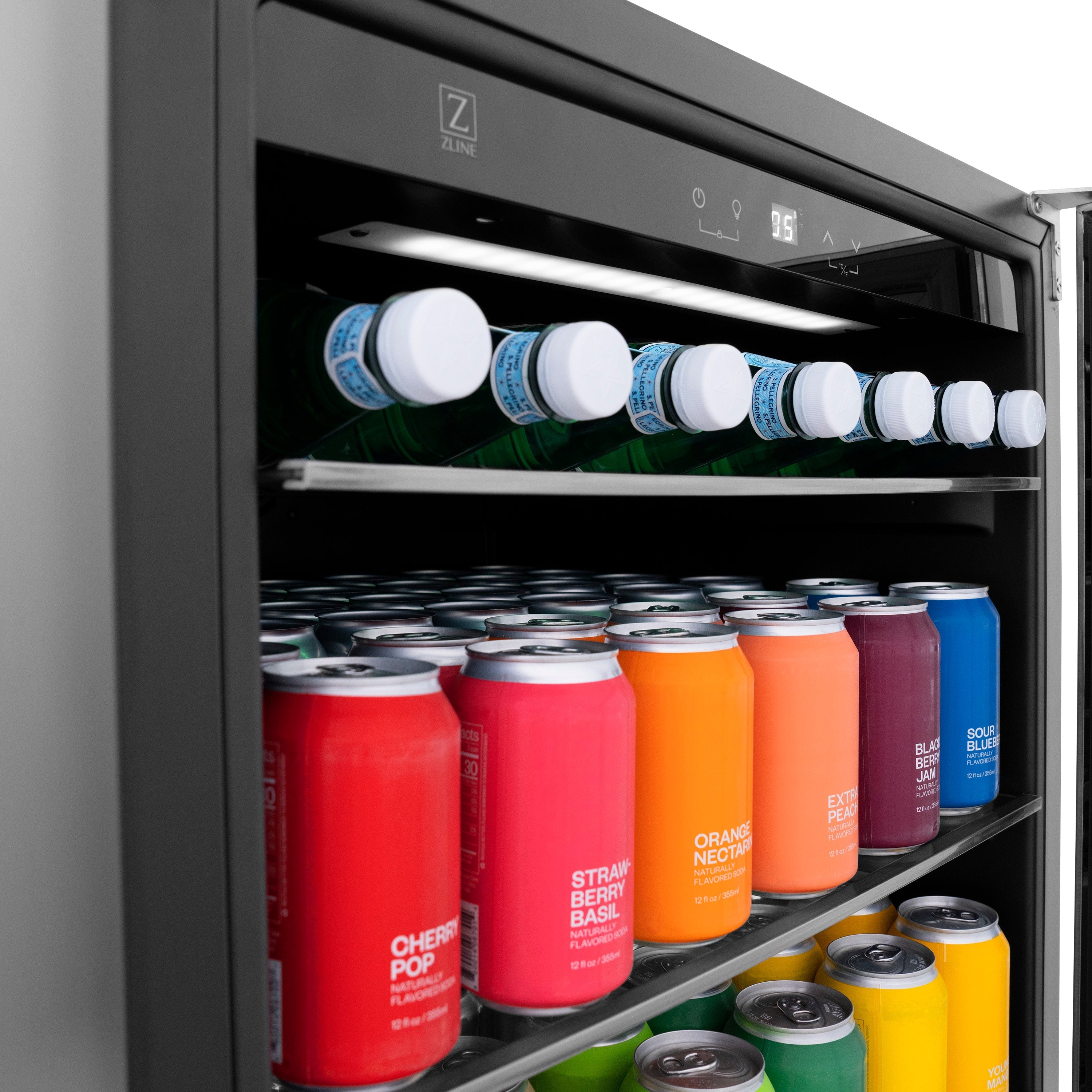 ZLINE Autograph 24" Monument 154 Can Beverage Fridge in Stainless Steel with Black Accents, RBVZ-US-24-MB