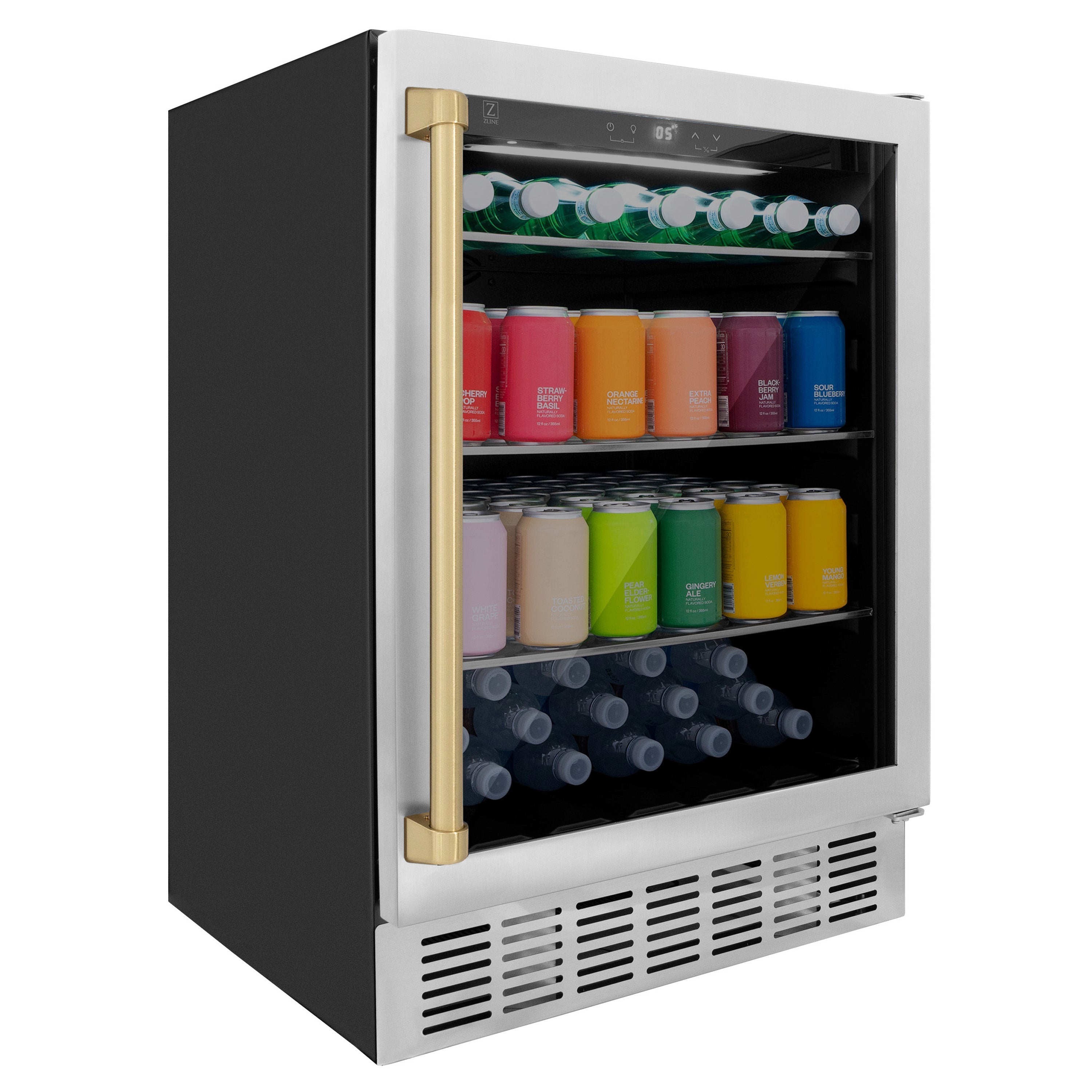 ZLINE Autograph 24" Monument 154 Can Beverage Fridge in Stainless Steel with Champagne Bronze Accents, RBVZ-US-24-CB