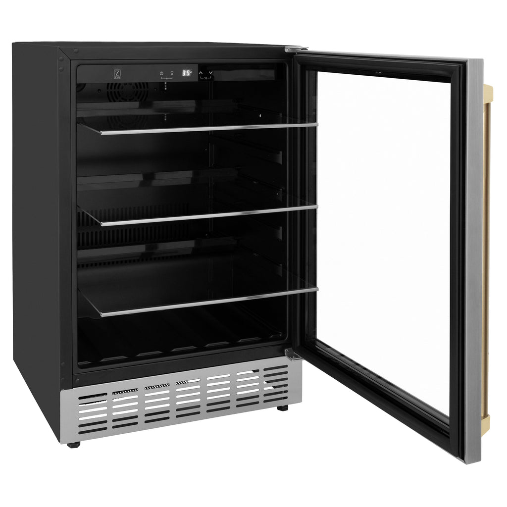ZLINE Autograph 24" Monument 154 Can Beverage Fridge in Stainless Steel with Champagne Bronze Accents, RBVZ-US-24-CB