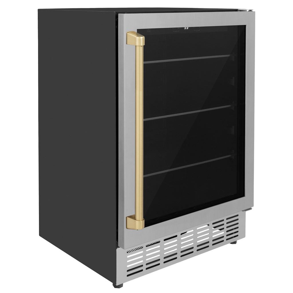 ZLINE Autograph 24" Monument 154 Can Beverage Fridge in Stainless Steel with Champagne Bronze Accents, RBVZ-US-24-CB