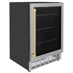 ZLINE Autograph 24" Monument 154 Can Beverage Fridge in Stainless Steel with Champagne Bronze Accents, RBVZ-US-24-CB