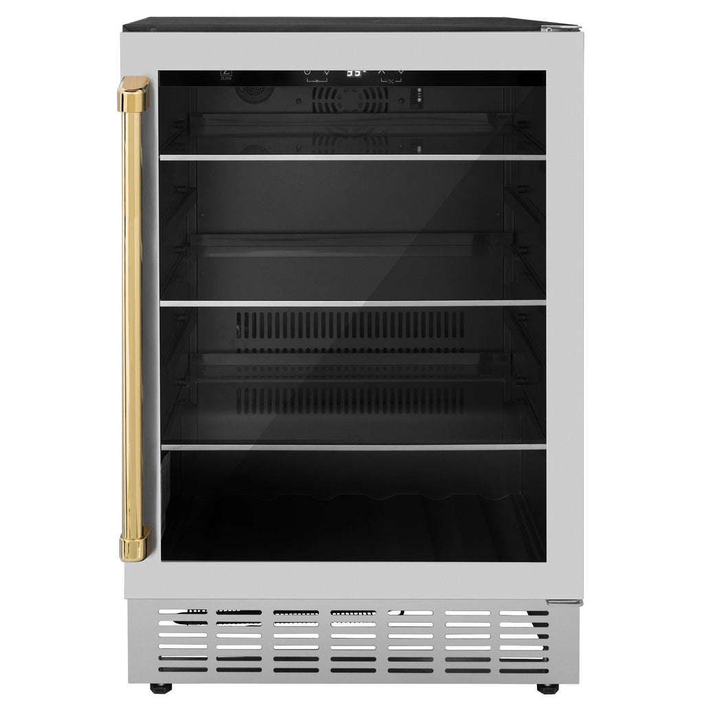 ZLINE Autograph Package - 24" Wine Cooler and 24" Beverage Fridge with Gold Accents, 2KP-RBV-RWV-G