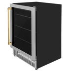ZLINE Autograph 24" Monument 154 Can Beverage Fridge in Stainless Steel with Gold Accents, RBVZ-US-24-G