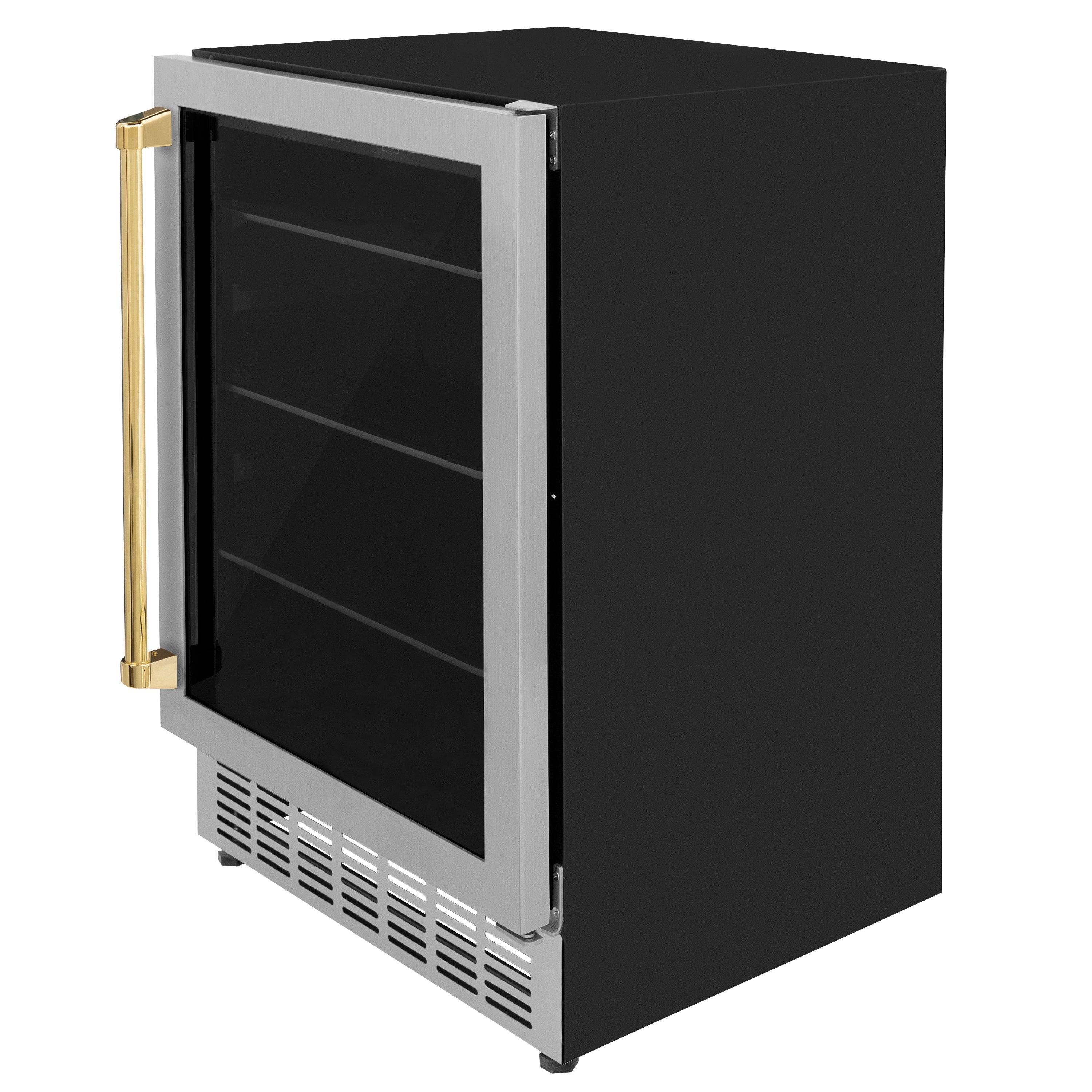 ZLINE Autograph 24" Monument 154 Can Beverage Fridge in Stainless Steel with Gold Accents, RBVZ-US-24-G
