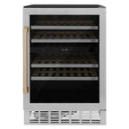 ZLINE Autograph 24" Monument Dual Zone 44-Bottle Wine Cooler in Stainless Steel with Champagne Bronze Accents, RWVZ-UD-24-CB