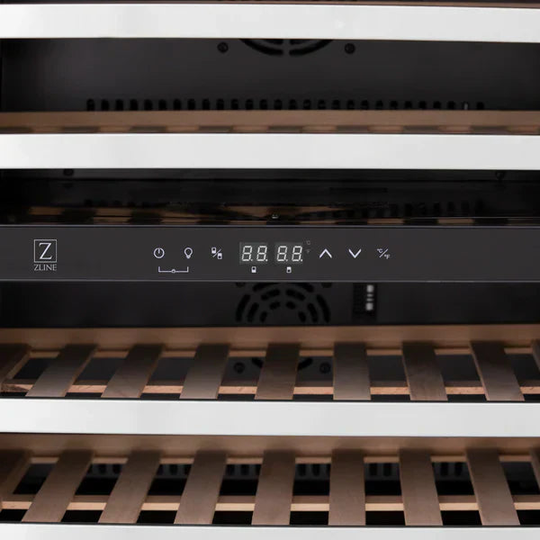 ZLINE Autograph 24" Monument Dual Zone 44-Bottle Wine Cooler in Stainless Steel with Matte Black Accents, RWVZ-UD-24-MB