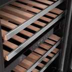 ZLINE Autograph 24" Monument Dual Zone 44-Bottle Wine Cooler in Stainless Steel with Matte Black Accents, RWVZ-UD-24-MB