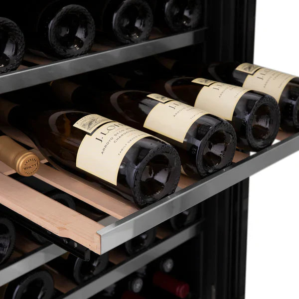 ZLINE Autograph 24" Monument Dual Zone 44-Bottle Wine Cooler in Stainless Steel with Matte Black Accents, RWVZ-UD-24-MB
