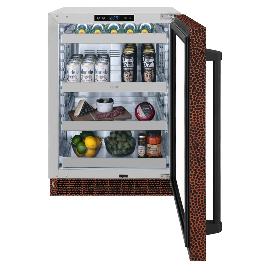 ZLINE 24" Touchstone 151 Can Beverage Fridge with Hand Hammered Copper Glass Door, RBSO-HH-24