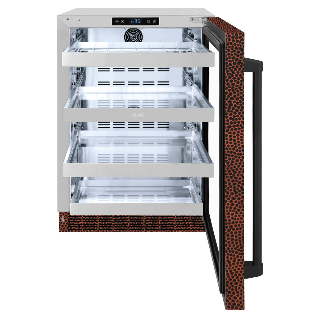 ZLINE 24" Touchstone 151 Can Beverage Fridge with Hand Hammered Copper Glass Door, RBSO-HH-24