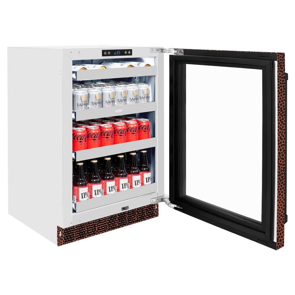ZLINE 24" Touchstone 151 Can Beverage Fridge with Hand Hammered Copper Glass Door, RBSO-HH-24