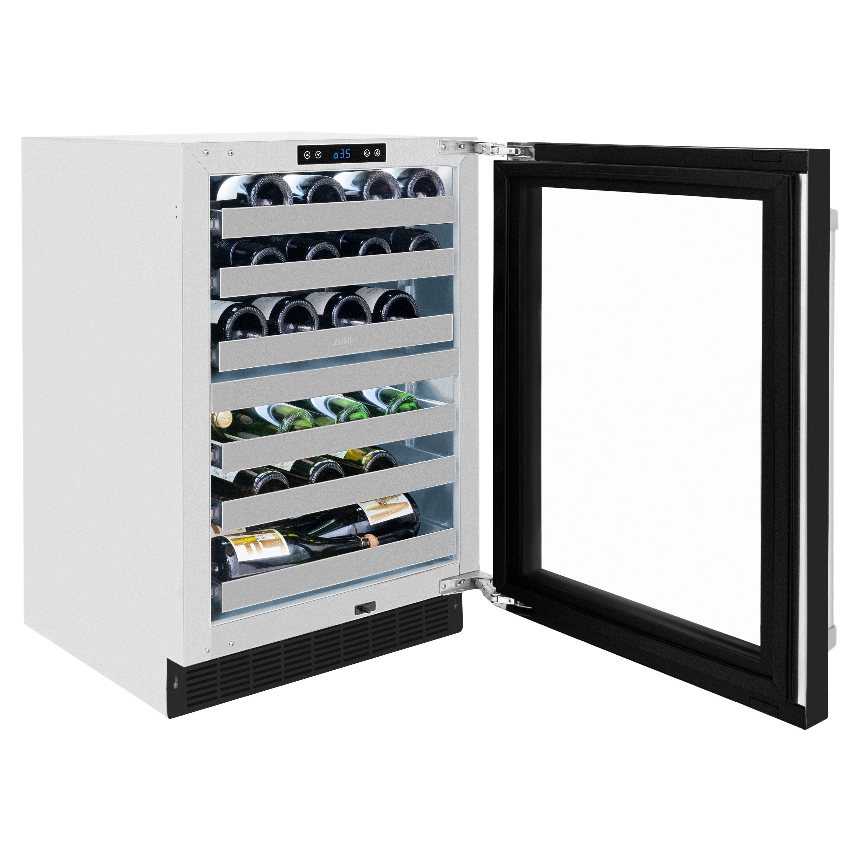 ZLINE 24" Touchstone Dual Zone 44 Bottle Wine Cooler with Black Matte Glass Door, RWDO-BLM-24