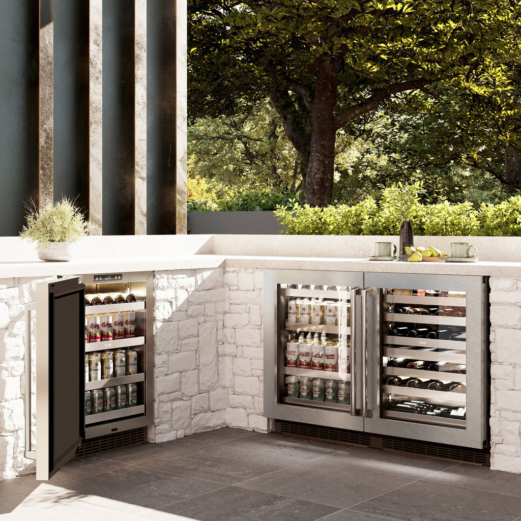 ZLINE 24" Touchstone 151 Can Beverage Fridge With Satin Stainless Steel Glass Door, RBSO-SN-24