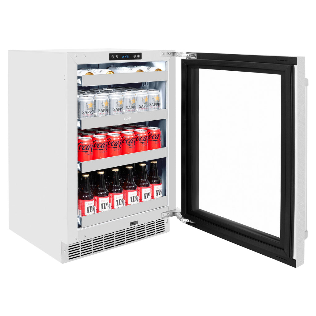 ZLINE 24" Touchstone 151 Can Beverage Fridge With Satin Stainless Steel Glass Door, RBSO-SN-24