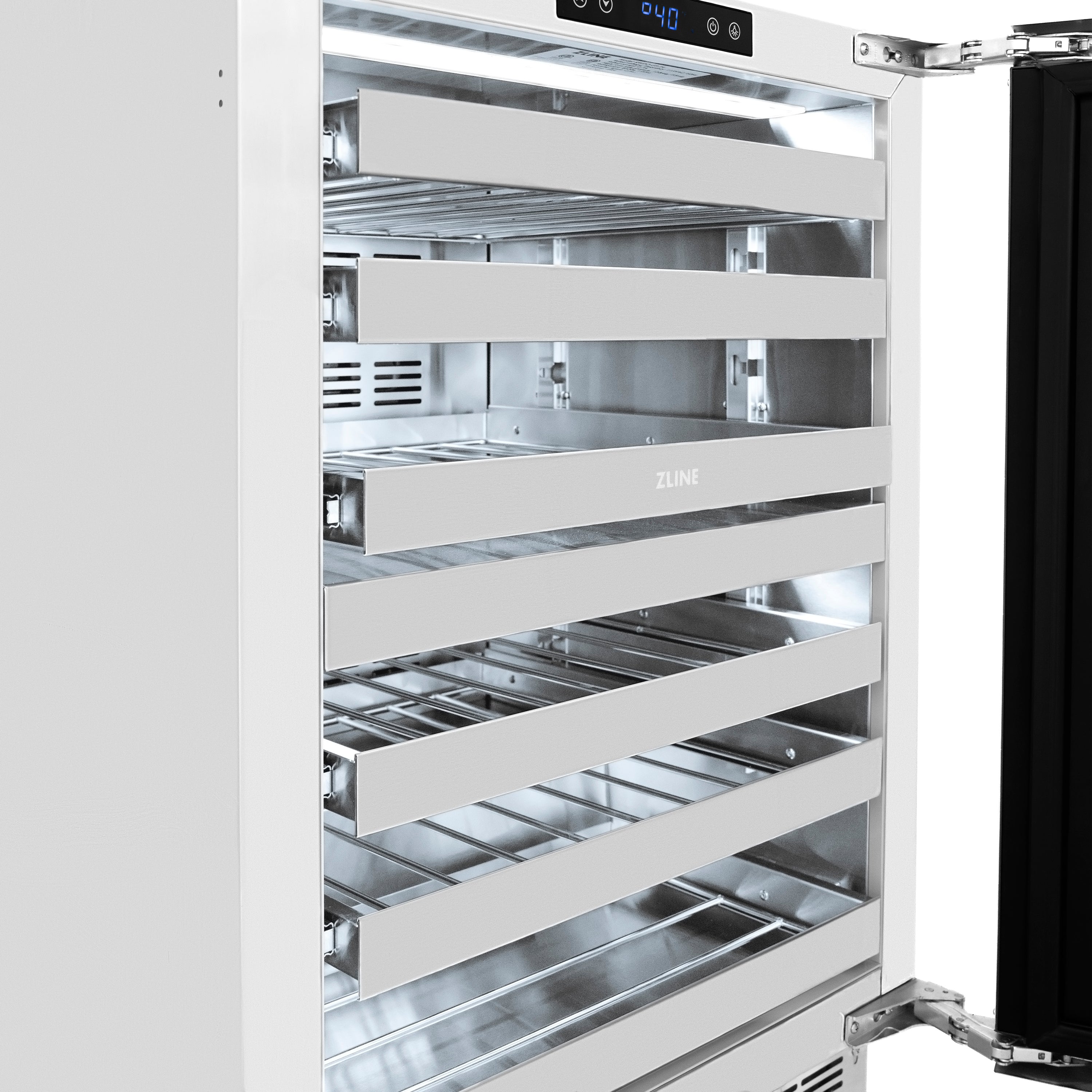 ZLINE 24" Touchstone Dual Zone 44 Bottle Wine Cooler with Satin Stainless Steel Glass Door, RWDO-SN-24