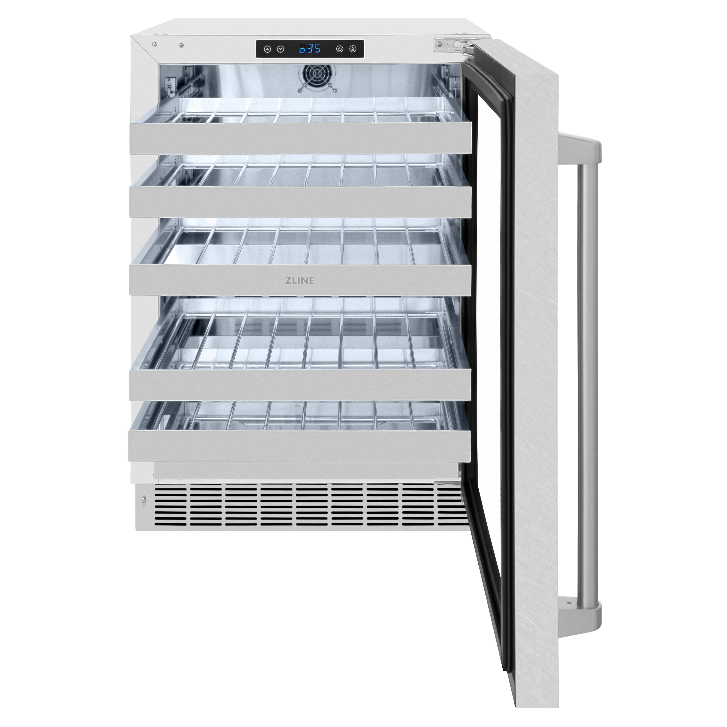 ZLINE 24" Touchstone Dual Zone 44 Bottle Wine Cooler with Satin Stainless Steel Glass Door, RWDO-SN-24