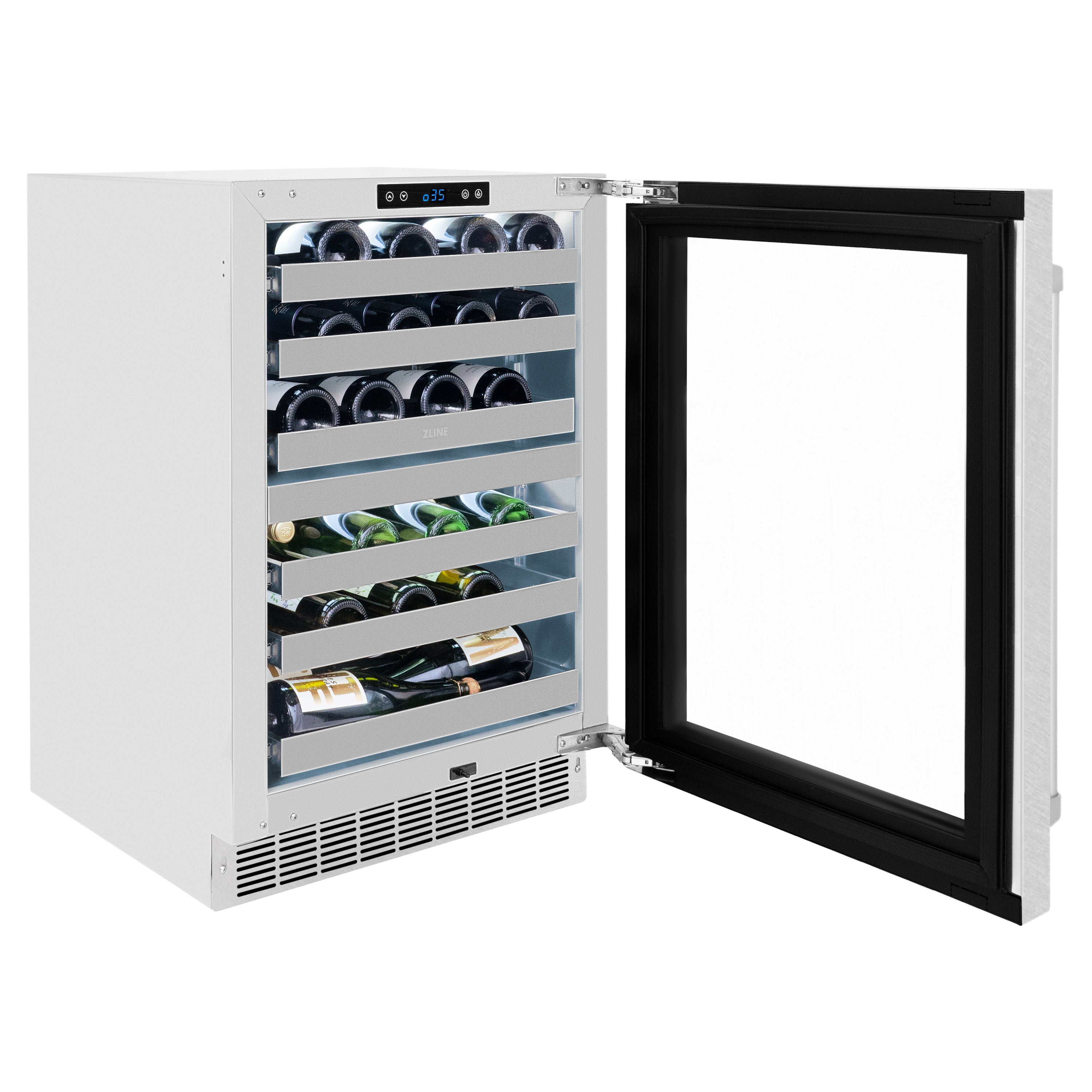 ZLINE 24" Touchstone Dual Zone 44 Bottle Wine Cooler with Satin Stainless Steel Glass Door, RWDO-SN-24